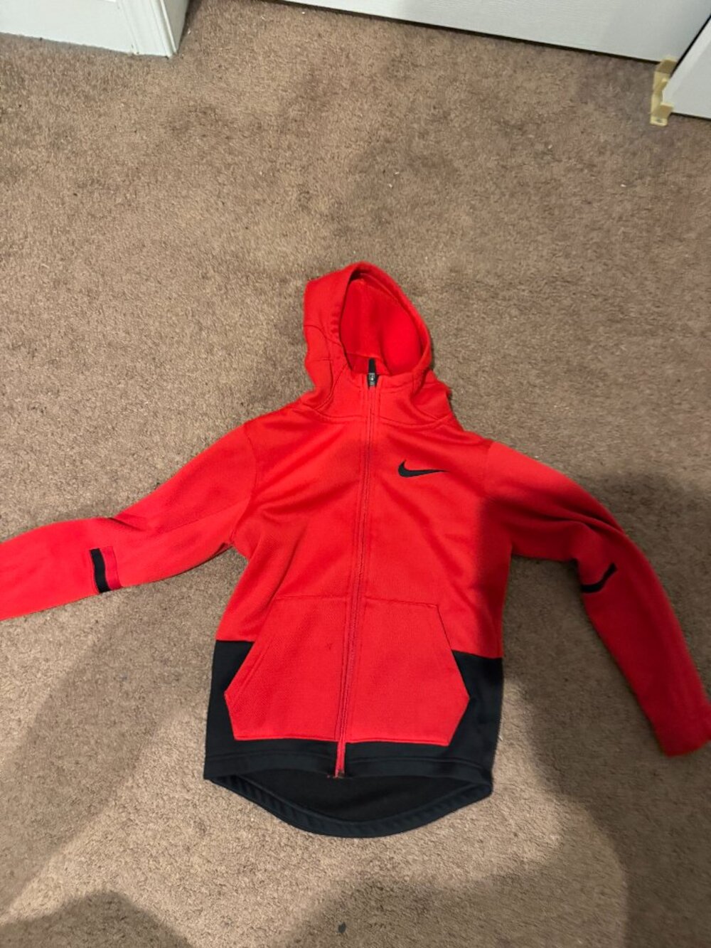 Nike Elite Youth Medium Full Zip Hoodie Red Black Neon Basketball Boys